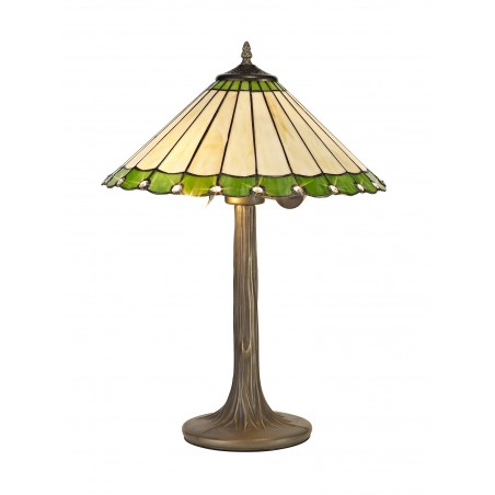 Tao 2 Light Tree Like Table Lamp E27 With 40cm Tiffany Shade, Green/Cazure/Crystal/Aged Antique Brass DELight - 1