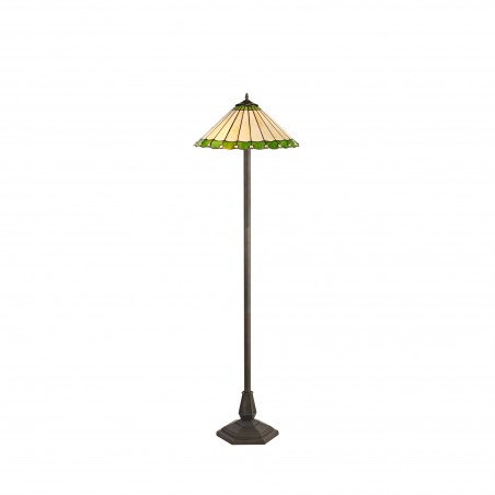 Tao 2 Light Octagonal Floor Lamp E27 With 40cm Tiffany Shade, Green/Cazure/Crystal/Aged Antique Brass DELight - 1