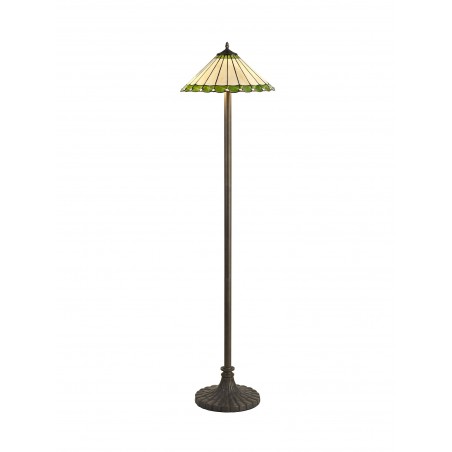 Tao 2 Light Stepped Design Floor Lamp E27 With 40cm Tiffany Shade, Green/Cazure/Crystal/Aged Antique Brass DELight - 1