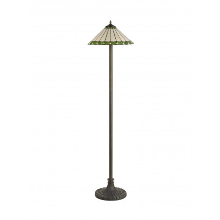 Tao 2 Light Stepped Design Floor Lamp E27 With 40cm Tiffany Shade, Green/Cazure/Crystal/Aged Antique Brass DELight - 3