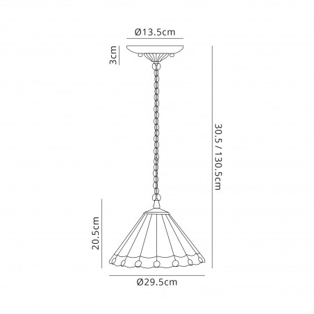 Tao 1 Light Downlighter Pendant E27 With 30cm Tiffany Shade, Amber/Cazure/Crystal/Aged Antique Brass DELight - 2