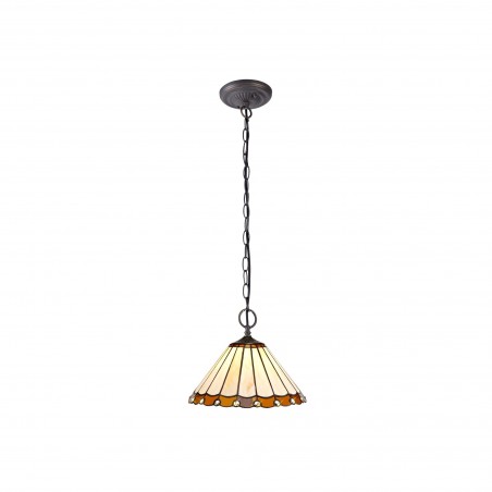 Tao 2 Light Downlighter Pendant E27 With 30cm Tiffany Shade, Amber/Cazure/Crystal/Aged Antique Brass DELight - 1