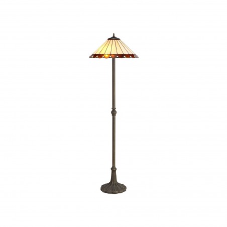Tao 2 Light Leaf Design Floor Lamp E27 With 40cm Tiffany Shade, Amber/Cazure/Crystal/Aged Antique Brass DELight - 1