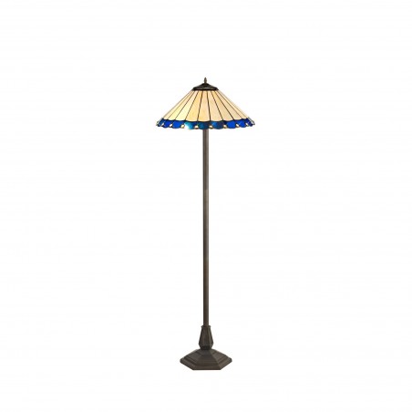 Tao 2 Light Octagonal Floor Lamp E27 With 40cm Tiffany Shade, Blue/Cazure/Crystal/Aged Antique Brass DELight - 1
