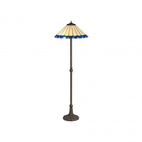 Tao 2 Light Leaf Design Floor Lamp E27 With 40cm Tiffany Shade, Blue/Cazure/Crystal/Aged Antique Brass DELight - 1