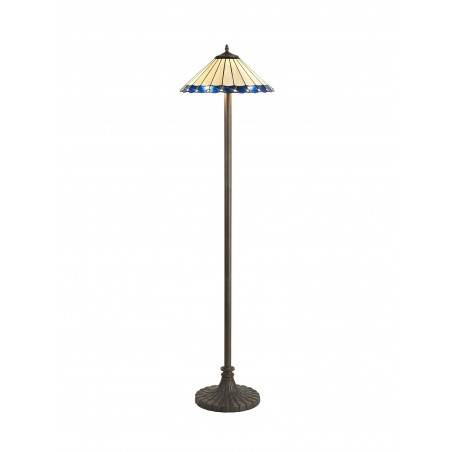Tao 2 Light Stepped Design Floor Lamp E27 With 40cm Tiffany Shade, Blue/Cazure/Crystal/Aged Antique Brass DELight - 1