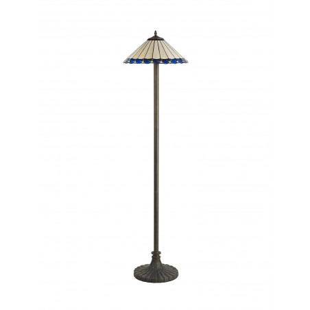 Tao 2 Light Stepped Design Floor Lamp E27 With 40cm Tiffany Shade, Blue/Cazure/Crystal/Aged Antique Brass DELight - 3