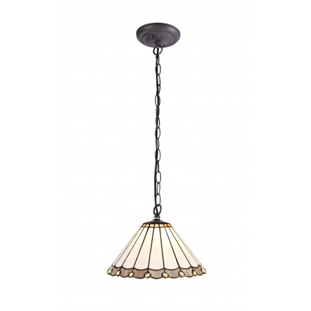 Tao 1 Light Downlighter Pendant E27 With 30cm Tiffany Shade, Grey/Cazure/Crystal/Aged Antique Brass DELight - 1