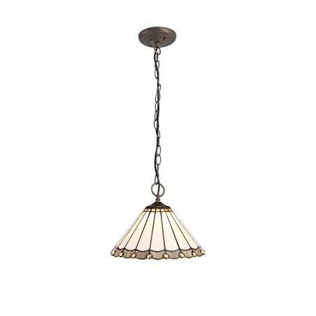 Tao 3 Light Downlighter Pendant E27 With 30cm Tiffany Shade, Grey/Cazure/Crystal/Aged Antique Brass DELight - 1