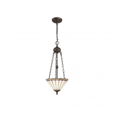 Tao 2 Light Uplighter Pendant E27 With 30cm Tiffany Shade, Grey/Cazure/Crystal/Aged Antique Brass DELight - 1