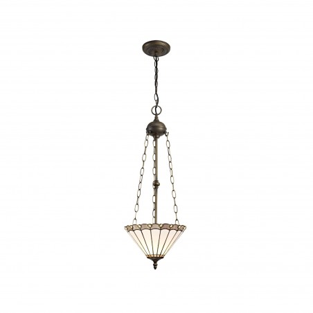 Tao 3 Light Uplighter Pendant E27 With 30cm Tiffany Shade, Grey/Cazure/Crystal/Aged Antique Brass DELight - 1