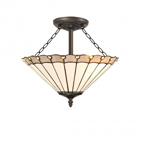 Tao 3 Light Semi Ceiling E27 With 40cm Tiffany Shade, Grey/Cazure/Crystal/Aged Antique Brass DELight - 1
