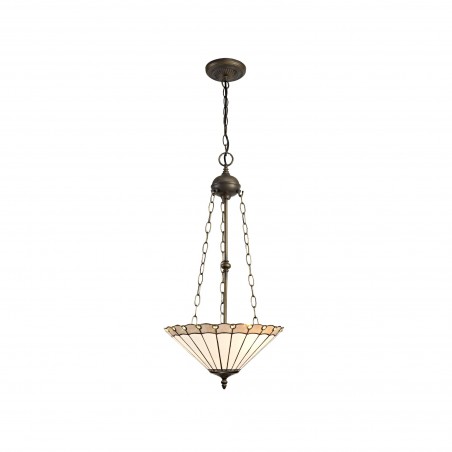 Tao 3 Light Uplighter Pendant E27 With 40cm Tiffany Shade, Grey/Cazure/Crystal/Aged Antique Brass DELight - 1
