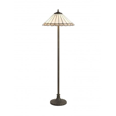 Tao 2 Light Stepped Design Floor Lamp E27 With 40cm Tiffany Shade, Grey/Cazure/Crystal/Aged Antique Brass DELight - 1