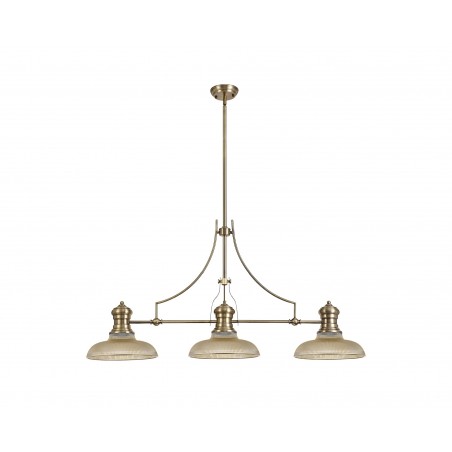 Cane 3 Light Linear Pendant E27 With 30cm Round Glass Shade, Antique Brass, Amber DELight - 1