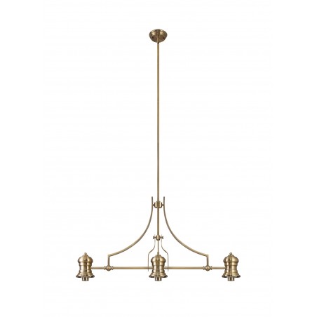 Cane 3 Light Linear Pendant E27 With 30cm Round Glass Shade, Antique Brass, Amber DELight - 7