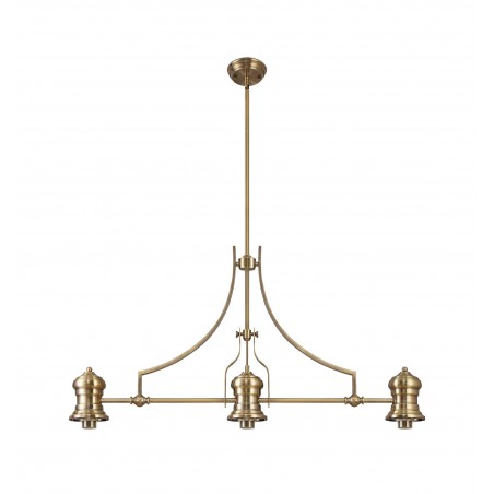 Cane 3 Light Linear Pendant E27 With 30cm Round Glass Shade, Antique Brass, Amber DELight - 11