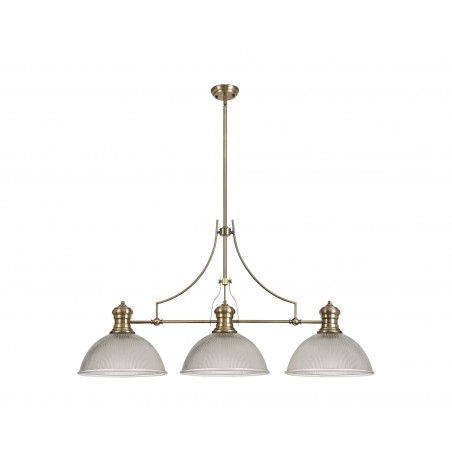 Cane 3 Light Linear Pendant E27 With 38cm Dome Glass Shade, Antique Brass, Clear DELight - 1