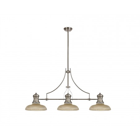 Cane 3 Light Linear Pendant E27 With 30cm Round Glass Shade, Polished Nickel, Amber DELight - 1