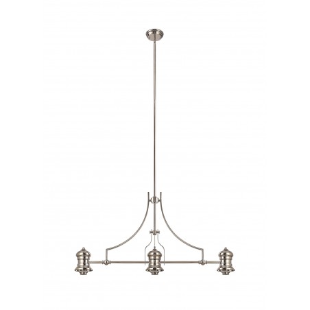 Cane 3 Light Linear Pendant E27 With 30cm Round Glass Shade, Polished Nickel, Amber DELight - 7