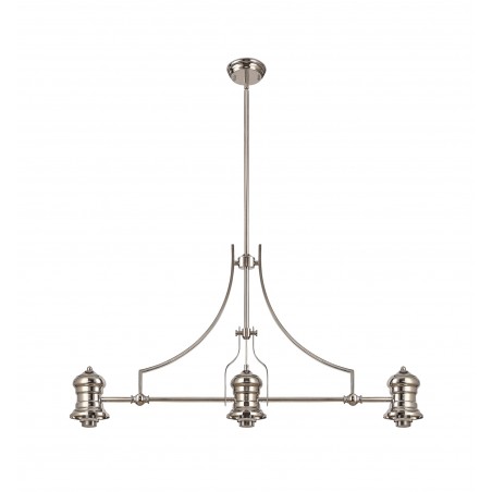 Cane 3 Light Linear Pendant E27 With 30cm Round Glass Shade, Polished Nickel, Amber DELight - 11