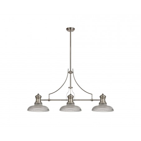 Cane 3 Light Linear Pendant E27 With 30cm Round Glass Shade, Polished Nickel, Clear DELight - 1