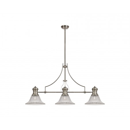 Cane 3 Light Linear Pendant E27 With 30cm Bell Glass Shade, Polished Nickel, Clear DELight - 1