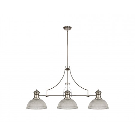 Cane 3 Light Linear Linear Pendant E27 With 30cm Dome Glass Shade, Polished Nickel, Clear DELight - 1