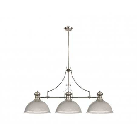 Cane 3 Light Linear Pendant E27 With 38cm Dome Glass Shade, Polished Nickel, Clear DELight - 1