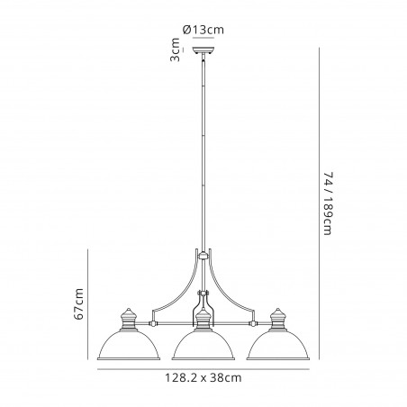 Cane 3 Light Linear Pendant E27 With 38cm Dome Glass Shade, Polished Nickel, Clear DELight - 2