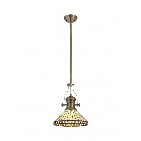 Cane/Eden 1 Light Pendant E27 With 30cm Tiffany Shade, Antique Brass/Amber/Cazure/Crystal DELight - 1