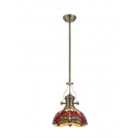 Cane/Athos 1 Light Pendant E27 With 30cm Tiffany Shade, Antique Brass/Purple/Pink/Crystal DELight - 1