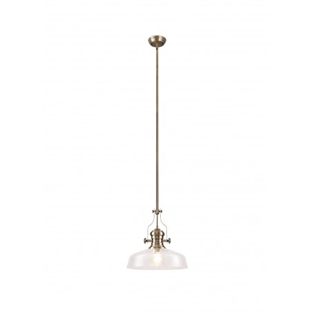 Cane Pendant With 38cm Flat Round Shade, 1 x E27, Antique Brass/Clear Glass DELight - 1