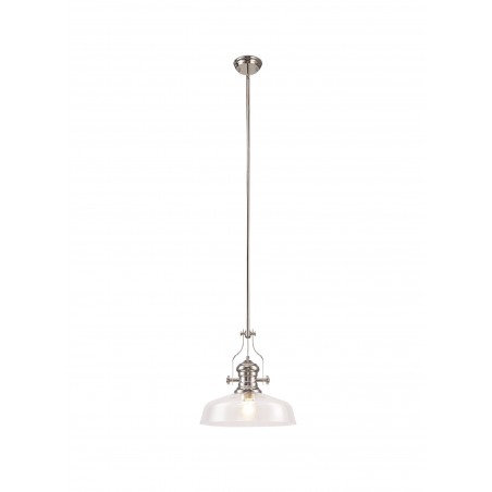 Cane Pendant With 38cm Flat Round Shade, 1 x E27, Polished Nickel/Clear Glass DELight - 1