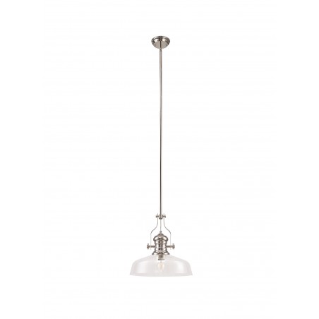 Cane Pendant With 38cm Flat Round Shade, 1 x E27, Polished Nickel/Clear Glass DELight - 3
