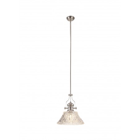 Cane Pendant With 38cm Patterned Round Shade, 1 x E27, Polished Nickel/Clear Glass DELight - 1