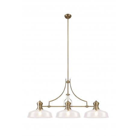 Cane Linear Pendant With 38cm Flat Round Shade, 3 x E27, Antique Brass/Clear Glass DELight - 1