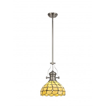 Cane/Bode 1 Light Pendant E27 With 30cm Tiffany Shade, Polished Nickel/Beige/Clear Crystal DELight - 1