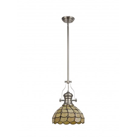 Cane/Bode 1 Light Pendant E27 With 30cm Tiffany Shade, Polished Nickel/Beige/Clear Crystal DELight - 3