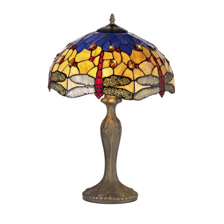 Athos 2 Light Curved Table Lamp E27 With 40cm Tiffany Shade, Blue/Orange/Crystal/Aged Antique Brass DELight - 1