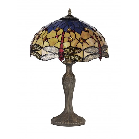 Athos 2 Light Curved Table Lamp E27 With 40cm Tiffany Shade, Blue/Orange/Crystal/Aged Antique Brass DELight - 3