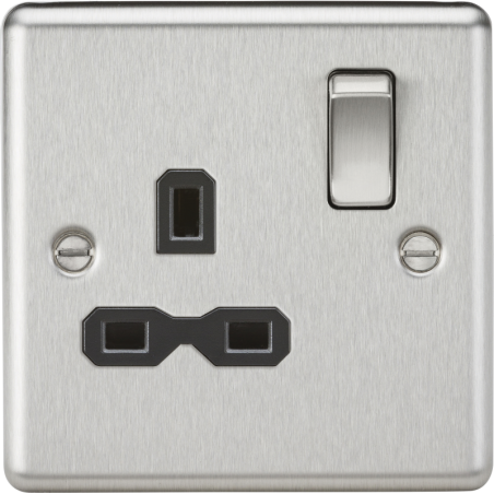 Knightsbridge CL7BC 13A 1G DP Switched Socket with Black Insert - Rounded Edge Brushed Chrome