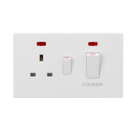 Knightsbridge SN8333NW 45A DP Cooker Switch and 13A Socket with Neons (White Rocker)-1