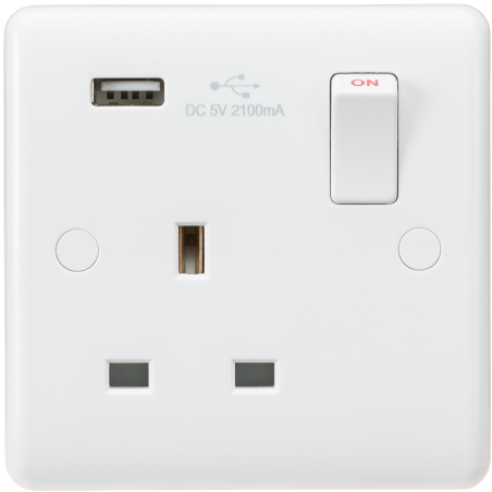 Knightsbridge CU9903 Curved Edge 13A 1G Switched Socket with USB Charger (5V DC 2.1A)-1