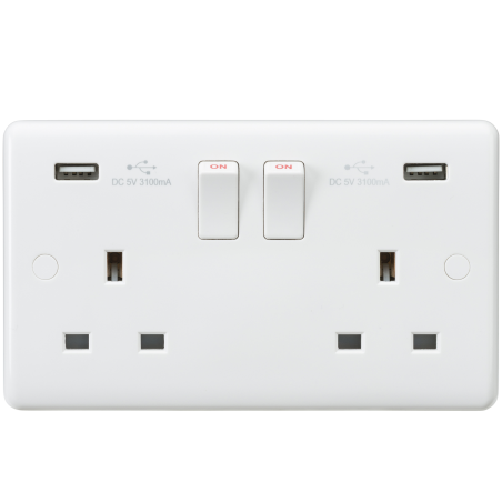 Knightsbridge CU9904 Curved Edge 13A 2G Switched Socket with Dual USB Charger (5V DC 3.1A shared)-3