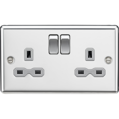 Knightsbridge CL9PCG 13A 2G DP Switched Socket with Grey Insert - Rounded Edge Polished Chrome-1
