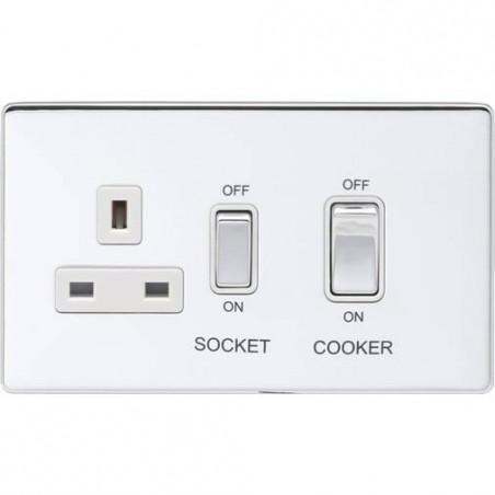 Eurolite ECPC45ASWASPCW 45A Polished Chrome Low Profile Concealed Cooker Switch and Socket