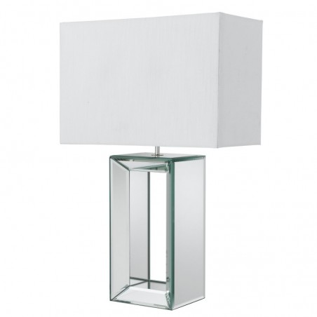 Searchlight 1610 Mirror Table Lamp - Tall White  - White Faux Silk Shade