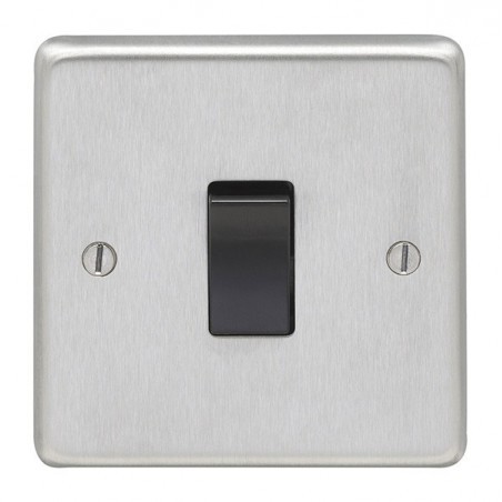 Eurolite SSSINTB 10A 1 Gang Round Edge Satin Stainless Steel/Brushed Chrome Intermediate Switch with Black Rocker