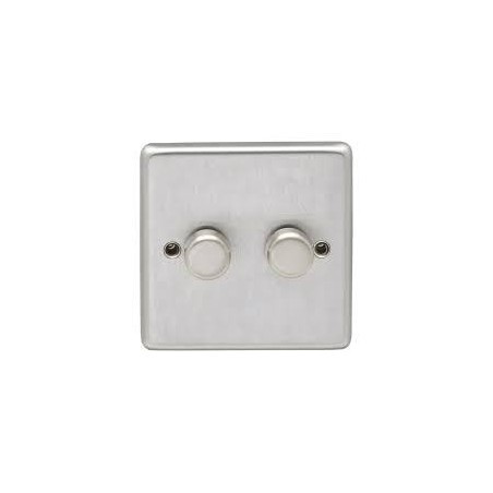 Eurolite SSS2DLED 2 Gang 2 Way LED Round Edge Satin Stainless Steel/Brushed Chrome Dimmer with Matching Knobs (Push On/Off)